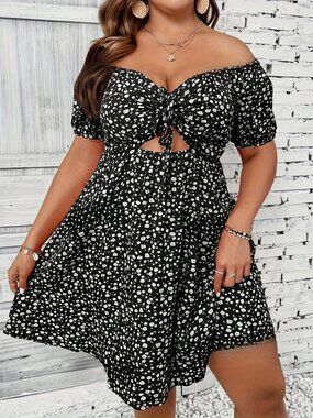 Plus Size Summer Women Elegant Floral Print Dress Casual Vacation Off Shoulder